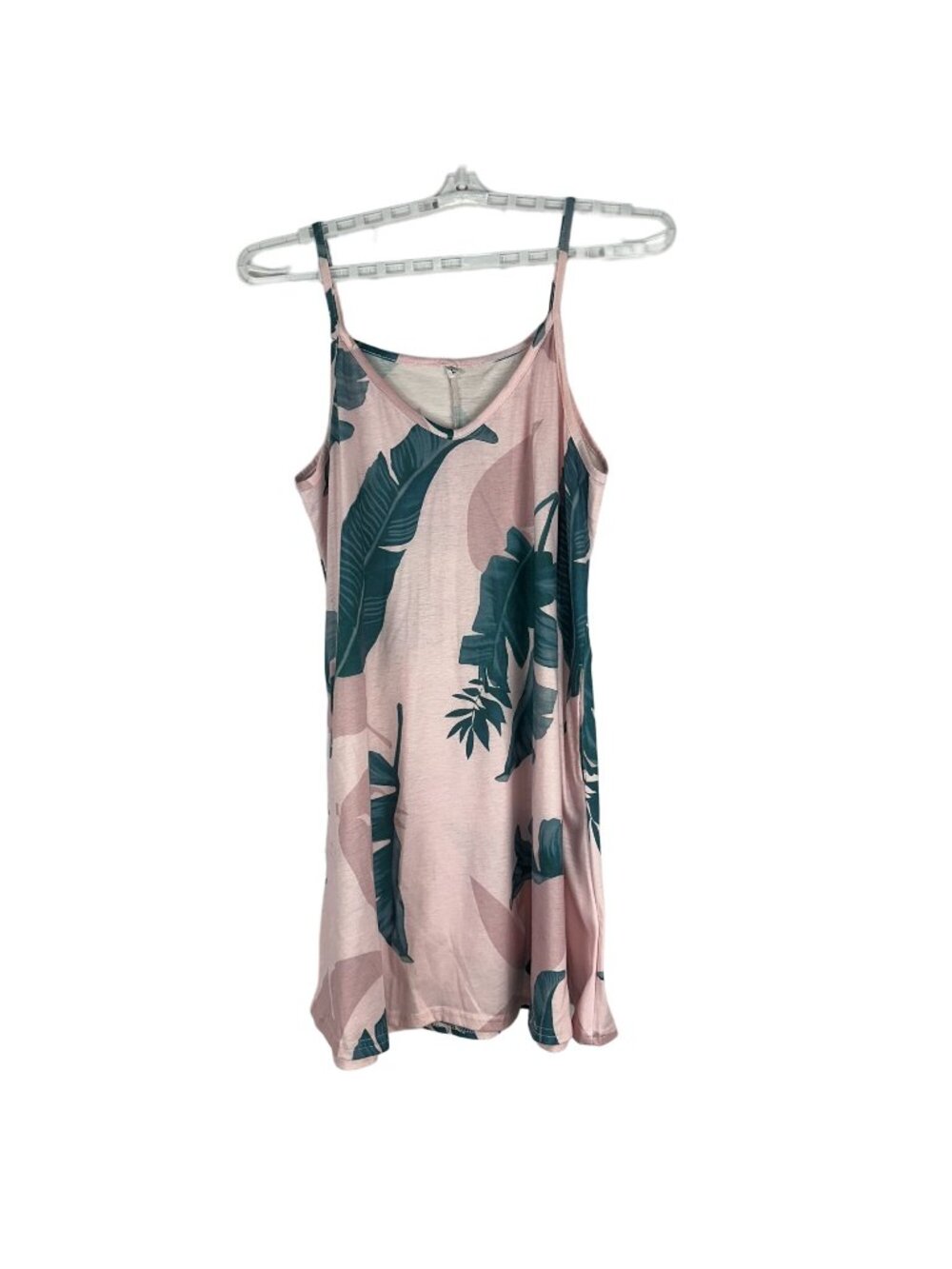 Pink Tropical Leaf Print Sleeveless Dress Women’s Large Lightweight Casual